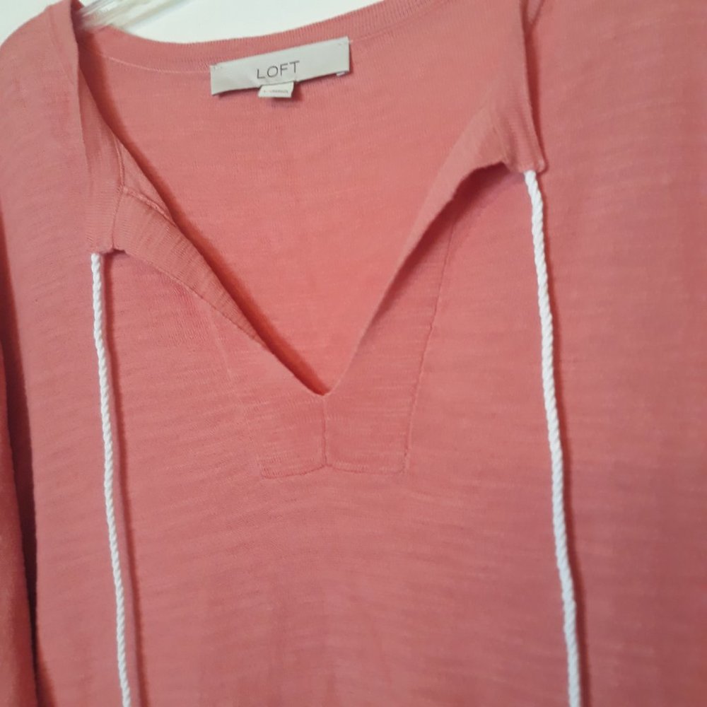 Loft Women Large Tunic Split V Neck Tassel Tie Pu… - image 5